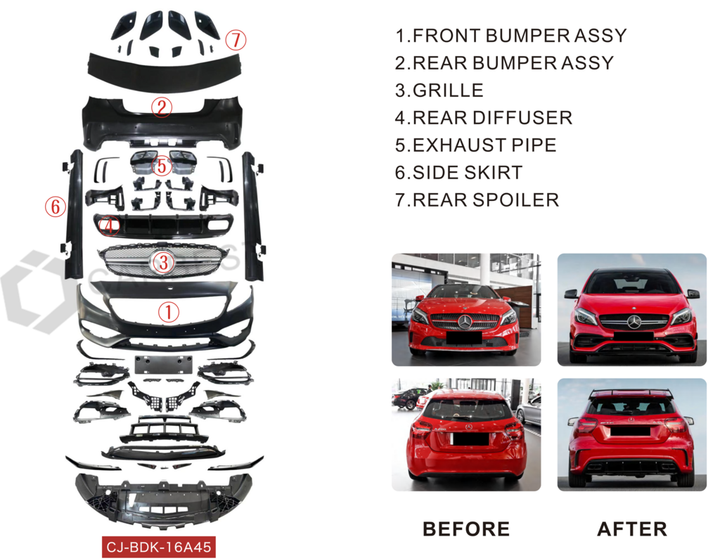 Комплект обвесов (AMG A45) для Mercedes A-сlass W176 2012-2018 гг - изображение 2