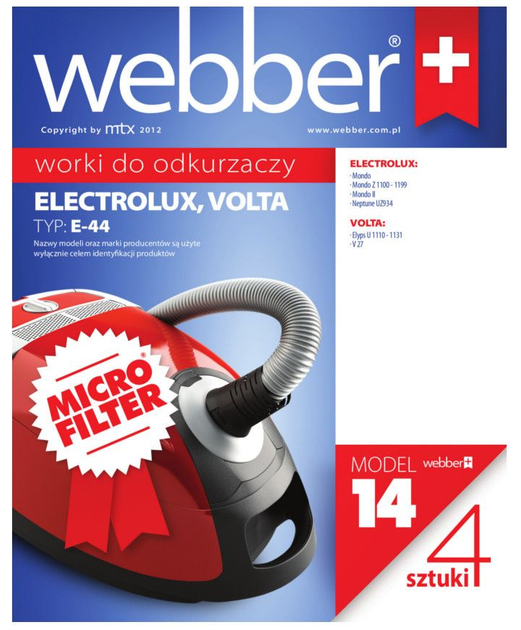 Zestaw worków do odkurzacza Webber Electrolux Mondo E44 (02WWME44) - obraz 1