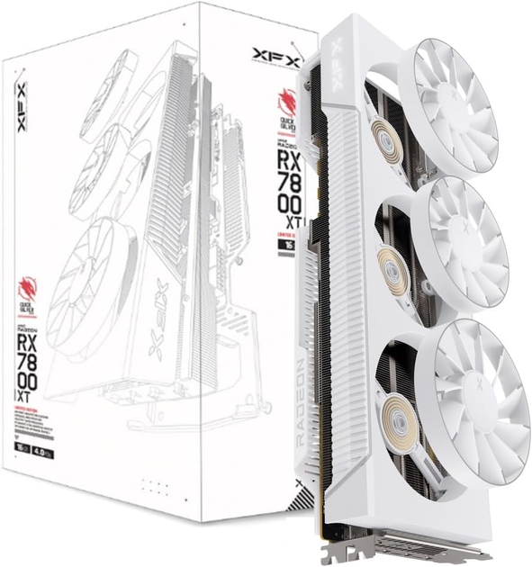 Відеокарта XFX PCI-Ex Radeon RX 7800 Quicksilver Magnetic Air Gaming Artic White 16GB GDDR6 (256bit) (2430/19500) (1x HDMI, 3x DisplayPort) (RX-78TMAIRW9) - зображення 1