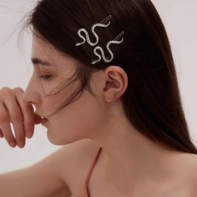 Заколки для волосся Змії 2 шт в стилі kpop y2k Сріблясті BK253-S - Фото 1 Заколки для волосся Змії 2 шт в стилі kpop y2k Сріблясті BK253-S - зображення 1