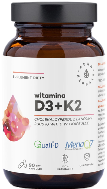 Aura Herbals Witamina D3 2000 kapsułek2 90 kapsułek (5902479612430) - obraz 1