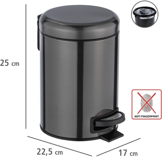 Kosz łazienkowy Wenko Leman 3 l Antracytowy (4008838284292) - obraz 4