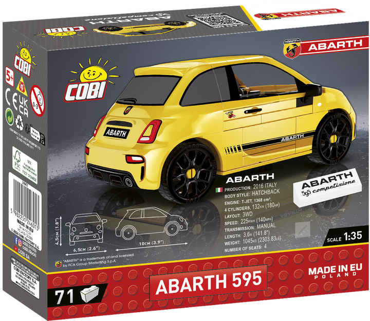 Klocki konstrukcyjne Cobi Abarth 595 Competition 71 elementów (5902251246013) - obraz 3