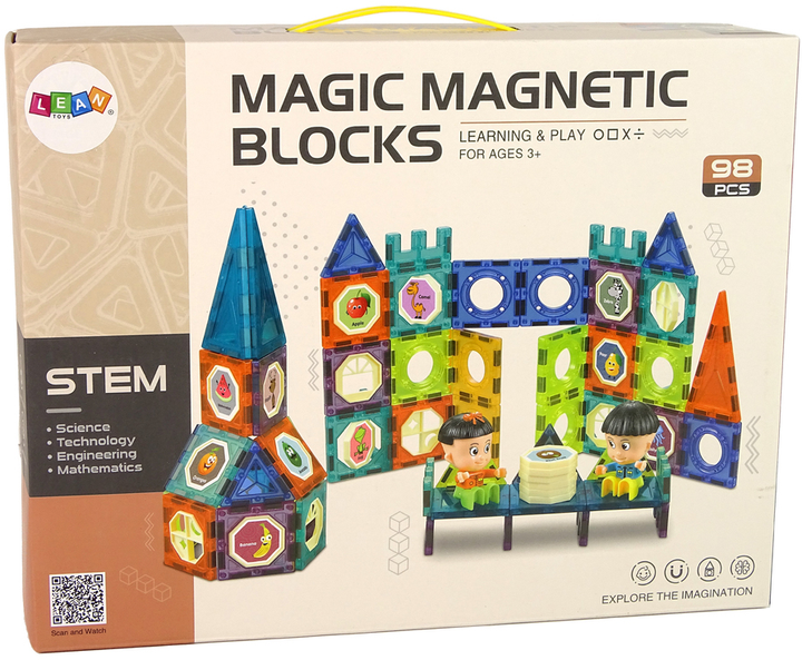 Klocki magnetyczne Leantoys 3D Buildings Zamek 98 elementów (5905515351003) - obraz 1