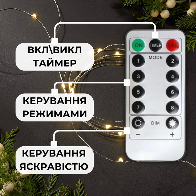 Гирлянда роса 20 метров гирлянда капля росы с режимами Niki Light 200 лед гирлянда на пульте уличная гирлянда 220в теплый белый - изображение 3