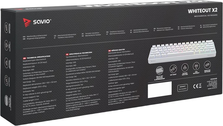 Klawiatura przewodowa Savio Whiteout X2 Outemu Brown USB White - obraz 8