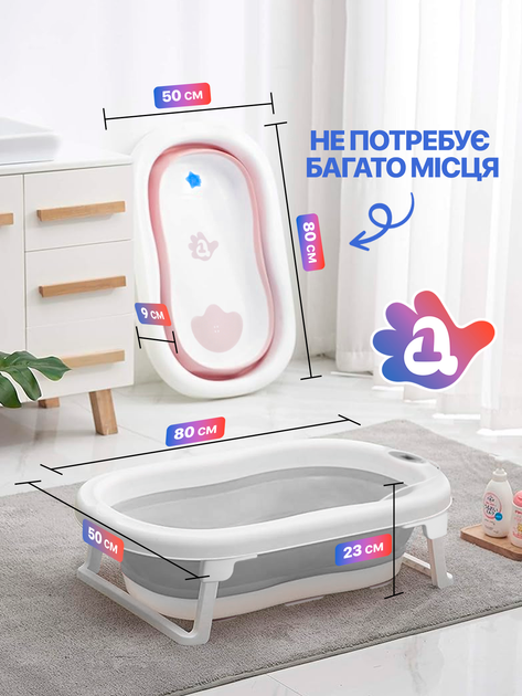Ванночка для купання новонародженої дитини дитяча складна ванна A1 зі зливом термометром і подушкою дитячі ванночки немовлят новонароджених A1 EB-211P біло сіра - зображення 10