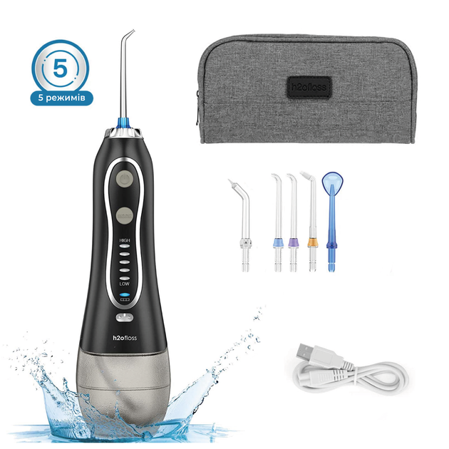 Ирригатор для зубов и чистки полости рта портативный ирригаторы портативные с насадками зубные иригаторы H2ofloss travel kit HF-6 black - изображение 9