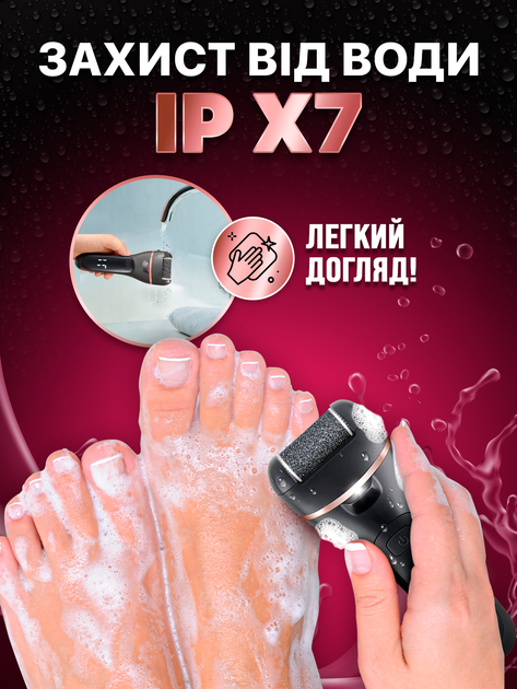 Электрическая пилка электро пемза для пяток и ног электропемза аккумуляторная роликовая шлифовальная машинка аппарат терка с функцией самоочищения и аккумулятором черная (ECR-658B) - изображение 7
