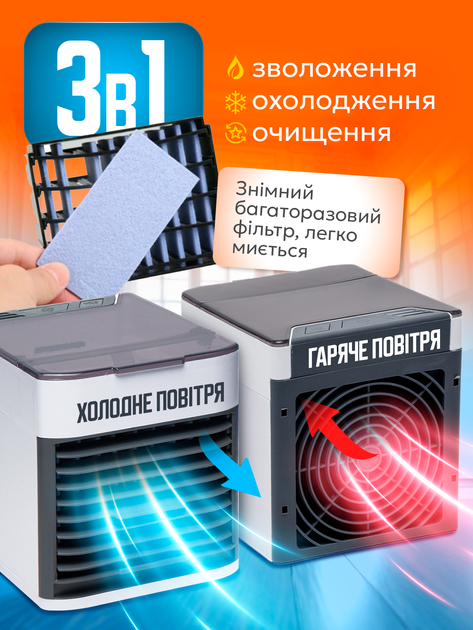Портативний настільний міні кондиціонер від usb вентилятор Smart Arctic Air Ultra 3в1 переносний охолоджувач зволожувач очищувач повітря з підсвічуванням, робота від USB - зображення 3