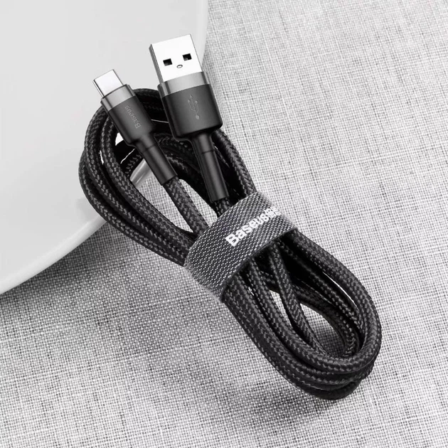 Кабель Baseus USB—Type-C 1м 3A Cafule Black-Grey (CATKLF-BG1) - Фото 6 Кабель Baseus USB—Type-C 1м 3A Cafule Black-Grey (CATKLF-BG1) - изображение 6