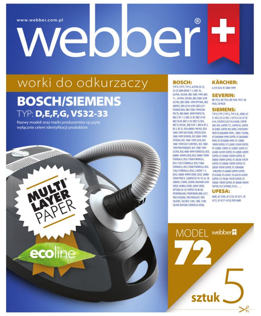 Zestaw worków do odkurzacza Webber Electrolux Siemens VS32 (02WWVS32) - obraz 1