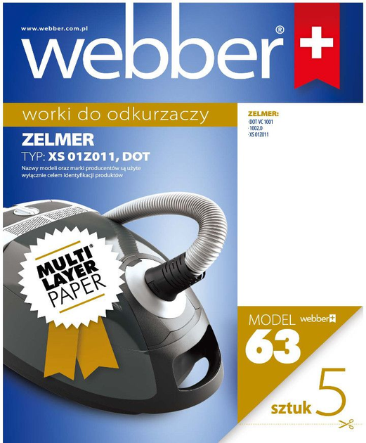 Zestaw worków do odkurzacza Webber Zelmer XS/DOT (02WWZXSDOT) - obraz 1