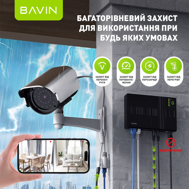 ИБП для маршрутизатора Bavin PC1083 36W 10400mAh 5-12V DC USB POE White (Y-PC1083-36W-EU-WH) - изображение 5
