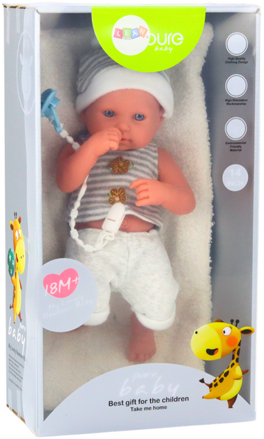 Lalka bobas LEAN Toys w biało-szarym ubraniu 35 cm (5905991015321) - obraz 5