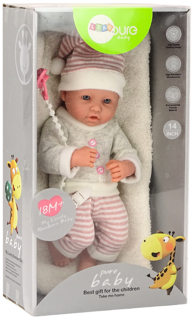 Lalka bobas LEAN Toys w czapeczce w paski 35 cm (5905991009245) - obraz 3