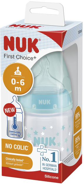 Butelka do karmienia NUK First Choice Plus ze smoczkiem silikonowym 150 ml miętowa (4008600400493) - obraz 1