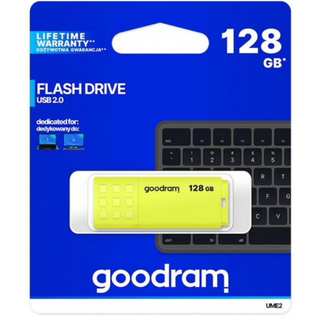 Флеш память флешка Flash GoodRAM UME2 128GB USB 2.0 Yellow (UME2-1280Y0R11#) - Фото 3 Флеш память флешка Flash GoodRAM UME2 128GB USB 2.0 Yellow (UME2-1280Y0R11#) - изображение 3
