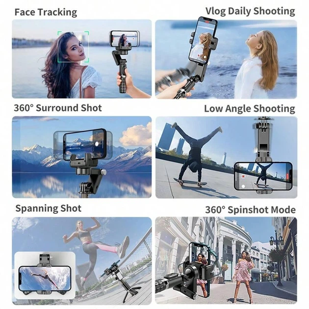 Стабілізатор для телефону з автоматичним відстеженням Gimbal CR Q18 з LED лампою та Bluetooth кнопкою Селфі палка Чорний - Фото 8 Стабілізатор для телефону з автоматичним відстеженням Gimbal CR Q18 з LED лампою та Bluetooth кнопкою Селфі палка Чорний - зображення 8
