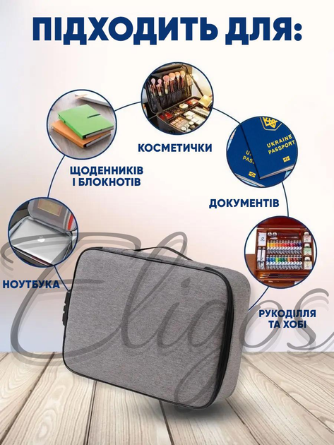 Дорожная сумка - органайзер для документов и гаджетов, для сумки, водонепроницаемая с кодовым замком, кейс для косметики, аптечки (RML) Серый - изображение 2