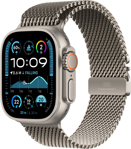 Смарт-годинник Apple Watch Ultra 2 (2024) GPS + Cellular 49mm Natural Titanium Case with Natural Titanium Milanese Loop - M (MX5R3) - зображення 1