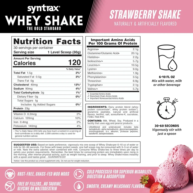 Протеин Syntrax Whey Shake 908 g (Strawberry Shake) - изображение 2