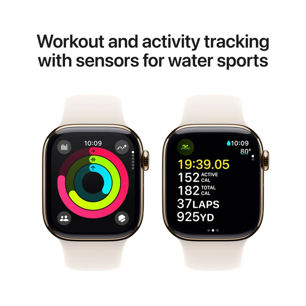 Смарт-годинник Apple Watch Series 10 GPS + Cellular 42mm Gold Titanium Case with Starlight Sport Band - M/L (MX073) - зображення 6