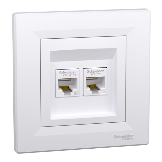 Розетка компьютерная 2-я RJ-45 UTP категории 5e Asfora EPH4400121 белая - Фото 1 Розетка компьютерная 2-я RJ-45 UTP категории 5e Asfora EPH4400121 белая - изображение 1