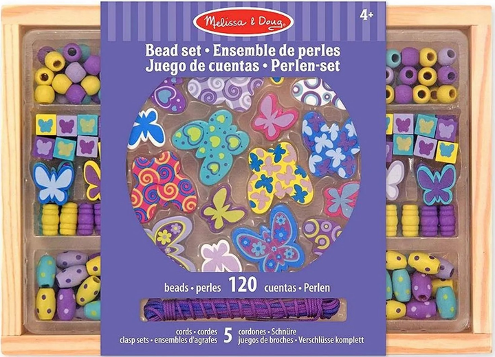 Zestaw do tworzenia biżuterii Melissa & Doug Drewniane koraliki do nawlekania Motylki 14179 (000772141796) - obraz 1