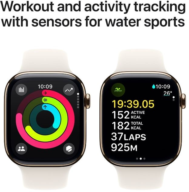 Smartwatch Apple Watch Series 10 GPS + Cellular 46mm Gold Titanium Case with Starlight Sport Band - M/L (MWYY3) - obraz 4