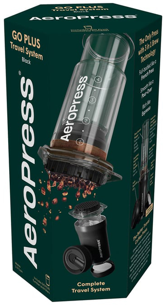 Набір AeroPress Go Plus Запарювач для кави + Термокухоль + Паперові фільтри 45 шт + Складана мішалка + Мірна ложка Чорний 300 мл (85276082424) - зображення 3