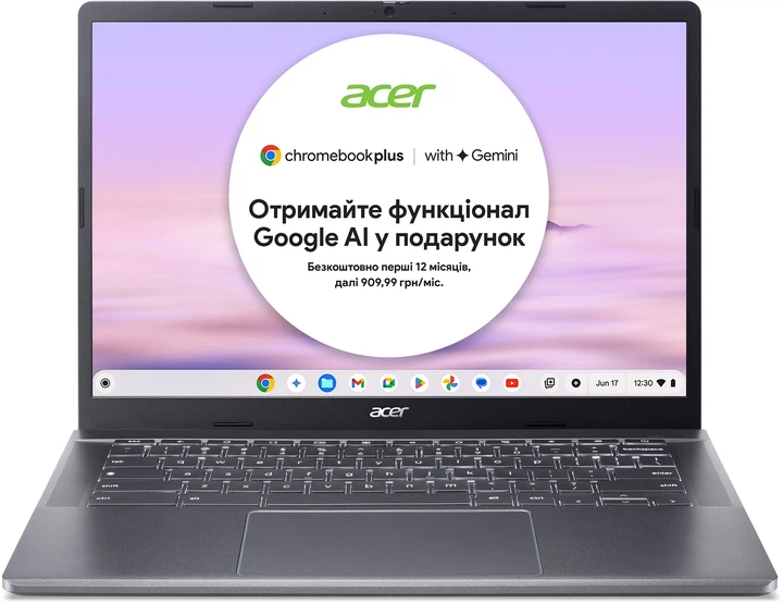 Ноутбук Acer Chromebook Plus 514 "з Google AI" CB514-3HT-R03H (NX. KP9EU. 002) Steel Gray - Фото 2 Ноутбук Acer Chromebook Plus 514 "з Google AI" CB514-3HT-R03H (NX. KP9EU. 002) Steel Gray - зображення 2