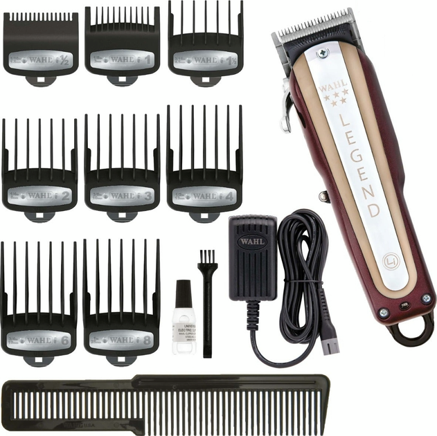 Машинка для стрижки WAHL Legend Cordless, акум., роторний мотор, насадок-8, гребінець, мастило в компл, сталь, бордовий - зображення 7