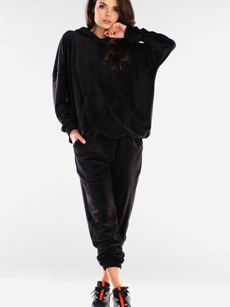 Bluza damska z kapturem kangurka Awama A420 One Size Czarna (5902360555051) - obraz 5