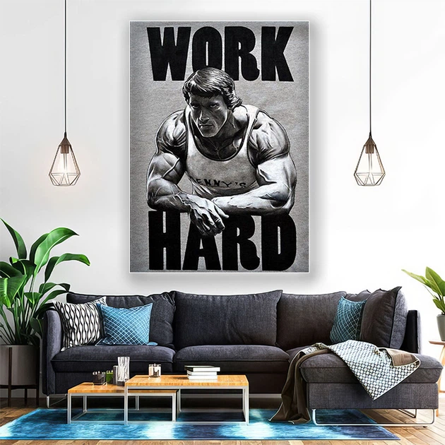 Картина на холсте для интерьера 50х70см - Арнольд Шварцнегер Work Hard - изображение 5