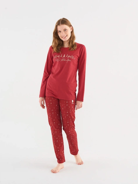 Піжама (лонгслів + штани) бавовняна жіноча U.S. Polo Assn 16833 S Burgundy (8680557381894) - Фото 1 Піжама (лонгслів + штани) бавовняна жіноча U.S. Polo Assn 16833 S Burgundy (8680557381894) - зображення 1