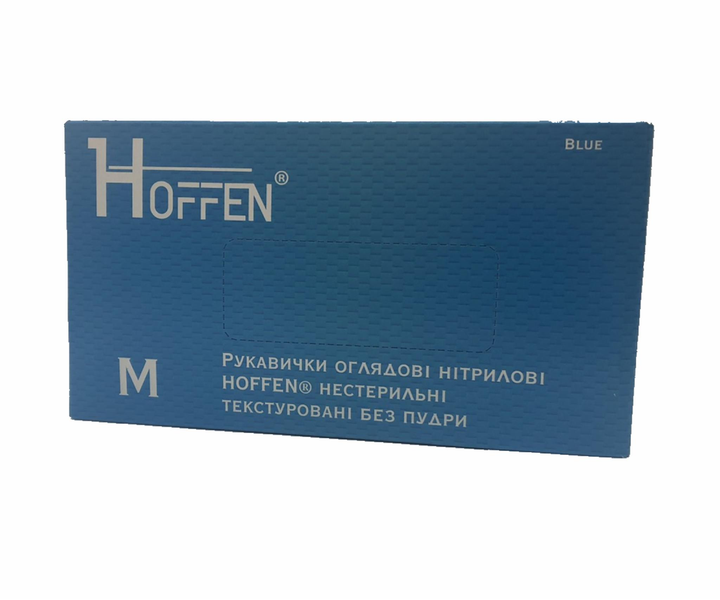 Рукавички нітрилові сині HOFFEN нестерильні текстуровані без пудри розмір M - изображение 1