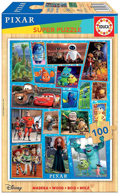 Пазл дерев'яний Educa Disney Pixar Герої казок 36 x 26 см 100 деталей (8412668188815) - зображення 1