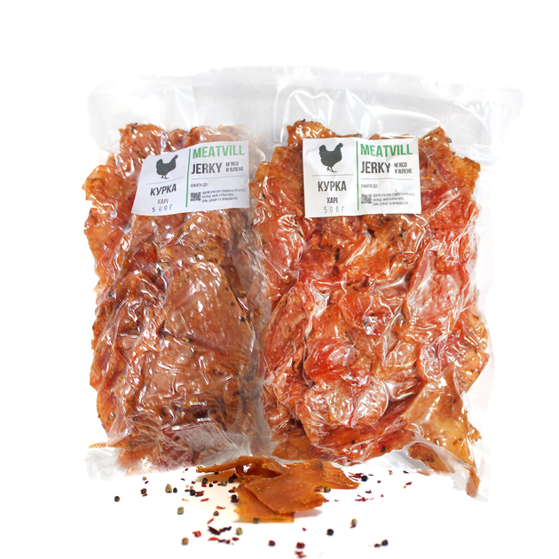 Джерки Meatvill курица кари вакуум 1кг (2 пачки по 500г) - Фото 1 Джерки Meatvill курица кари вакуум 1кг (2 пачки по 500г) - изображение 1