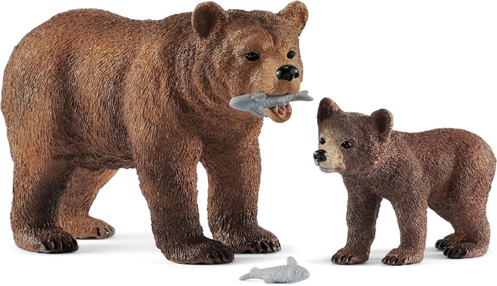 Набір фігурок Schleich Ведмедиця-гризлі з ведмежати 2 шт (4059433296920) - зображення 1