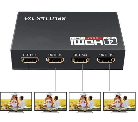 HDMI сплиттер FULL HD 2k 1080 на 4 порта 1 вход ->на 4 экрана разветвитель Splitter разветвитель повторитель (555281274-1) Черный - изображение 8