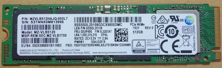 ③-L547-SAMSUNG NVMe 512GB SSD 2点 Samsung MZVLB512HAJQ-000L7 - 512GB M.2 PCIe NVMe 2280 MLC 3D