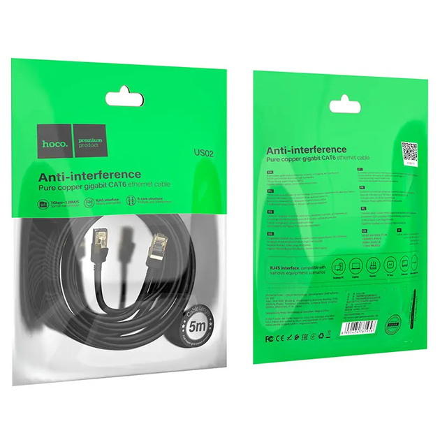 Кабель Hoco US02 Level pure copper gigabit ethernet cable(L=5M) Black - Фото 7 Кабель Hoco US02 Level pure copper gigabit ethernet cable(L=5M) Black - изображение 7