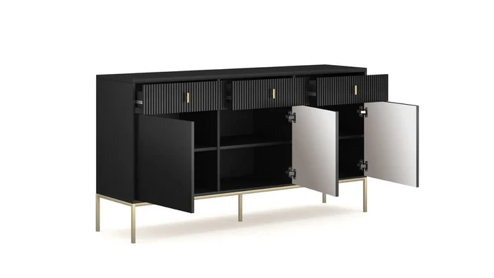 Комод myAMI NOVA II 3D3S 154 з 3 двери и 3 ящика на ножках, чорный/золото, арт.7287 - изображение 2