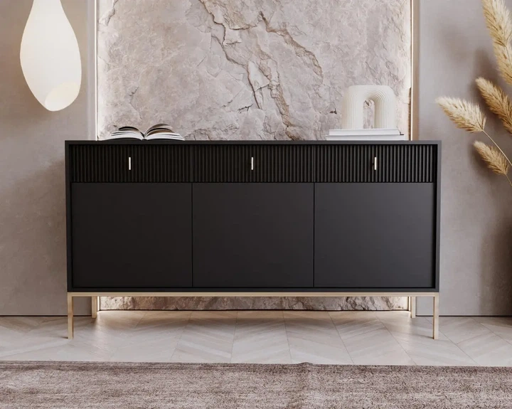 Комод myAMI NOVA II 3D3S 154 з 3 двери и 3 ящика на ножках, чорный/золото, арт.7287 - изображение 3
