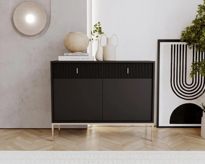Комод myAMI NOVA II 2D2S 104 2 двери и 2 ящика на ножках, чорный/золото, арт.7286 - изображение 3