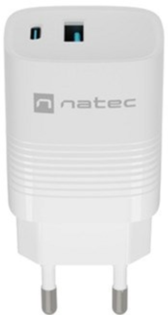 Мережевий зарядний пристрій NATEC Ribera GaN USB-A + USB-C 30W PD 3.0 QC3.0 White (NUC-2140) - зображення 1