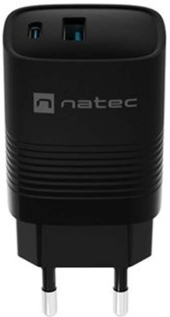 Ładowarka sieciowa NATEC Ribera GaN USB-A + USB-C 30W PD 3.0 QC3.0 Black (NUC-2141) - obraz 1