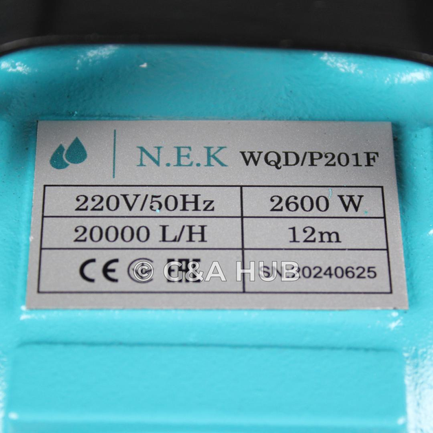 Насос погружний дренажно-фекальний NEK WQD/P-201 без поплавця, з ножем, для каналізації, для вигрібних ям, для септика - зображення 3
