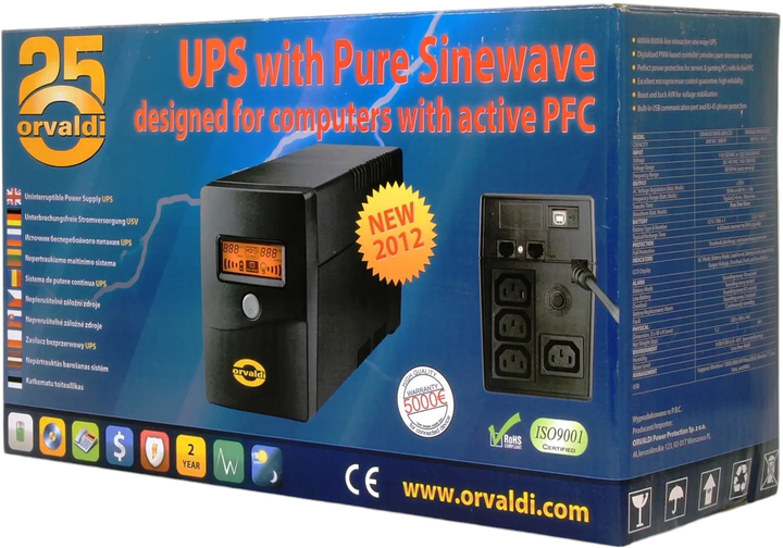 UPS Orvaldi Sinus 800 LCD 800VA (480W) Black (VPS800) - obraz 5